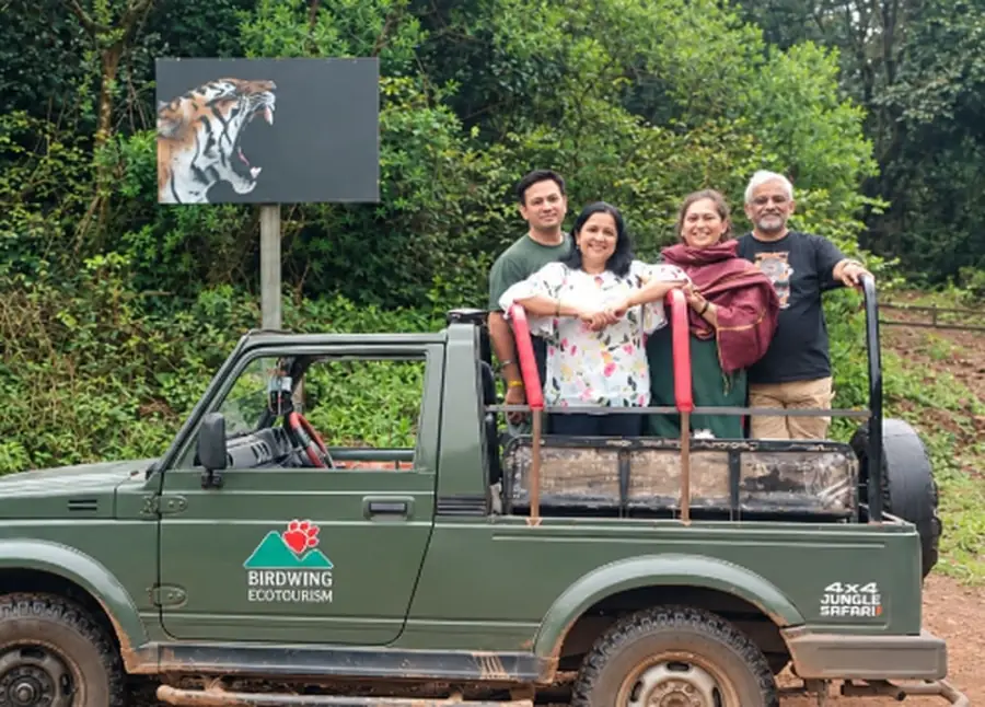 Visitors on Birdwing Ecotourism open safari gypsy at Sahyadri Tiger Reserve, Chandoli